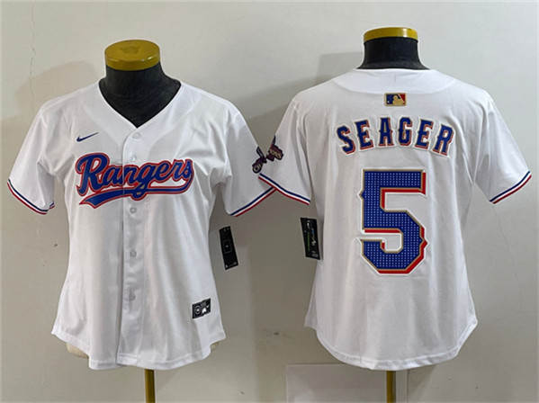 Women's Texas Rangers #5 Corey Seager White Gold Stitched Baseball Jersey(Run Small)