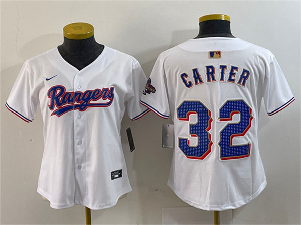 Women's Texas Rangers #32 Evan Carter White Gold Stitched Baseball Jersey(Run Small)