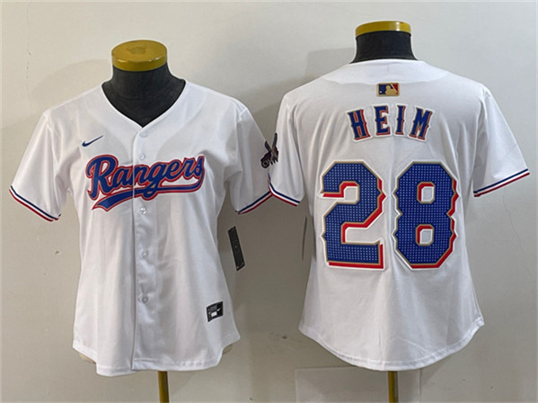 Women's Texas Rangers #28 Jonah Heim White Gold Stitched Baseball Jersey(Run Small)