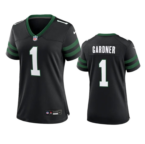 Women's New York Jets #1 Sauce Gardner Black 2024 Football Stitched Jersey(Run Small)