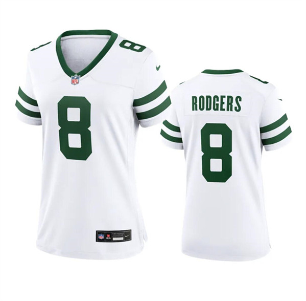 Women's New York Jets #8 Aaron Rodgers White 2024 Football Stitched Jersey(Run Small)