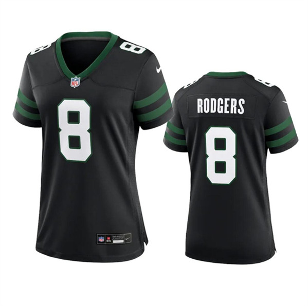 Women's New York Jets #8 Aaron Rodgers Black 2024 Football Stitched Jersey(Run Small)