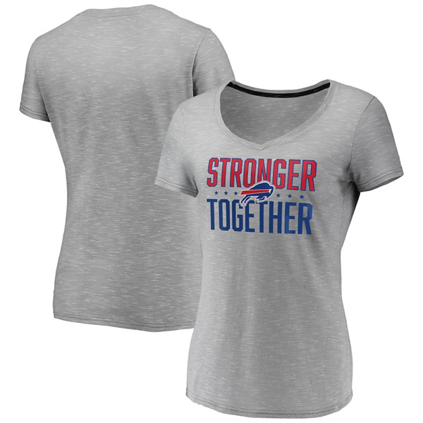 Women's Buffalo Bills Gray Stronger Together Space Dye V-Neck T-Shirt(Run Small)