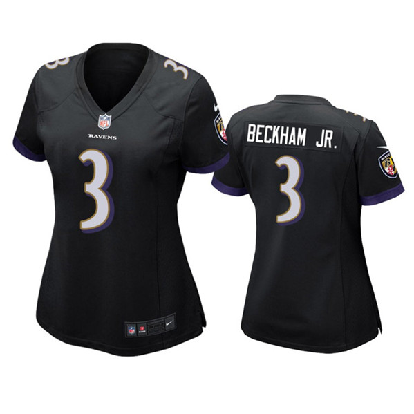 Women's Baltimore Ravens #3 Odell Beckham Jr. Black Football Jersey(Run Small)