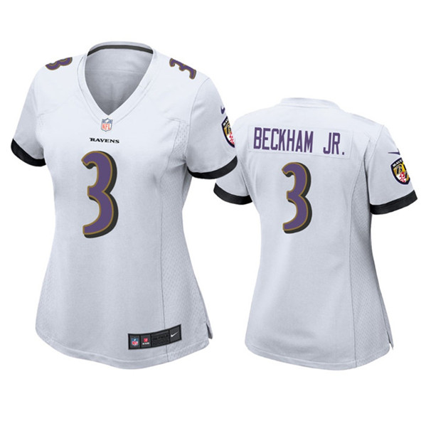 Women's Baltimore Ravens #3 Odell Beckham Jr. White Football Jersey(Run Small)