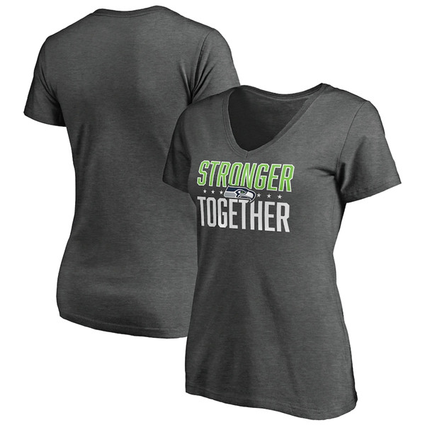 Women's Seattle Seahawks Heather Stronger Together Space Dye V-Neck T-Shirt(Run Small)