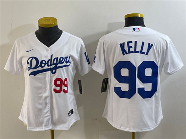 Women's Los Angeles Dodgers #99 Joe Kelly White With Patch Stitched Baseball Jersey(Run Small)