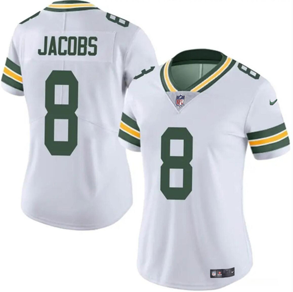 Women's Green Bay Packers #8 Josh Jacobs White Vapor Untouchable Limited Stitched Jersey(Run Small)