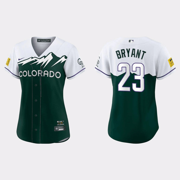 Women's Colorado Rockies #23 Kris Bryant Green 2022 City Connect Stitched Baseball Jersey