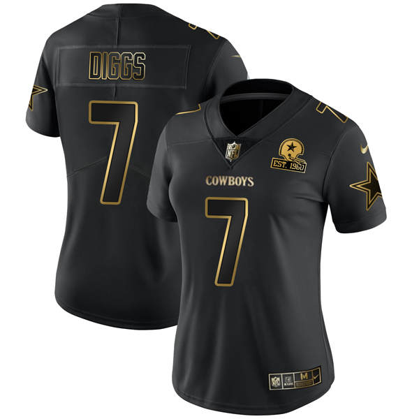 Women's Dallas Cowboys #7 Trevon Diggs Black Golden Edition Limited Stitched Jersey(Run Small)