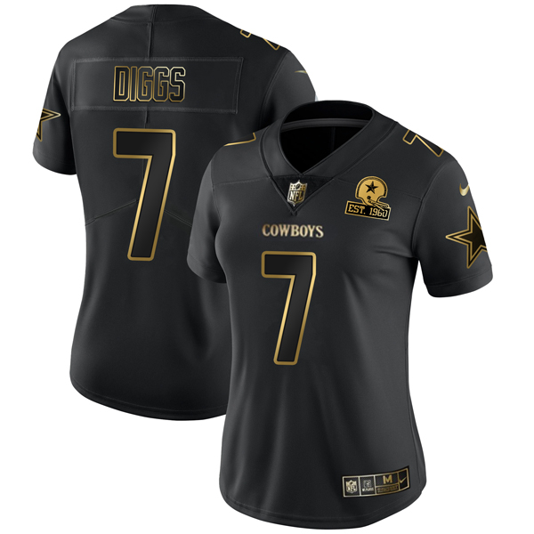 Women's Dallas Cowboys 7 Trevon Diggs Black Golden Edition Limited Stitched Jersey(Run Small