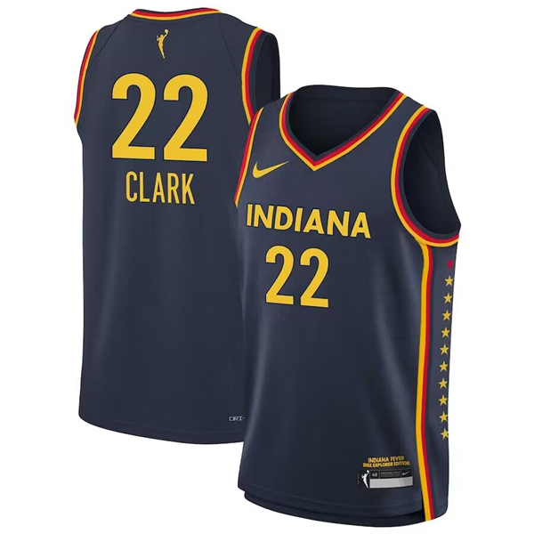 Youth Indiana Fever #22 Caitlin Clark Navy 2024 Explorer Edition Stitched Jersey
