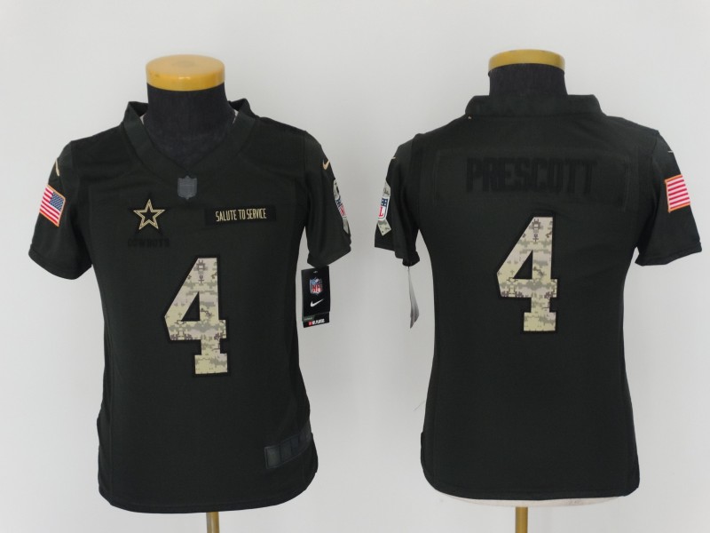 Youth Dallas Cowboys #4 Dak Prescott Black Salute To Service Limited Stitched NFL Jersey
