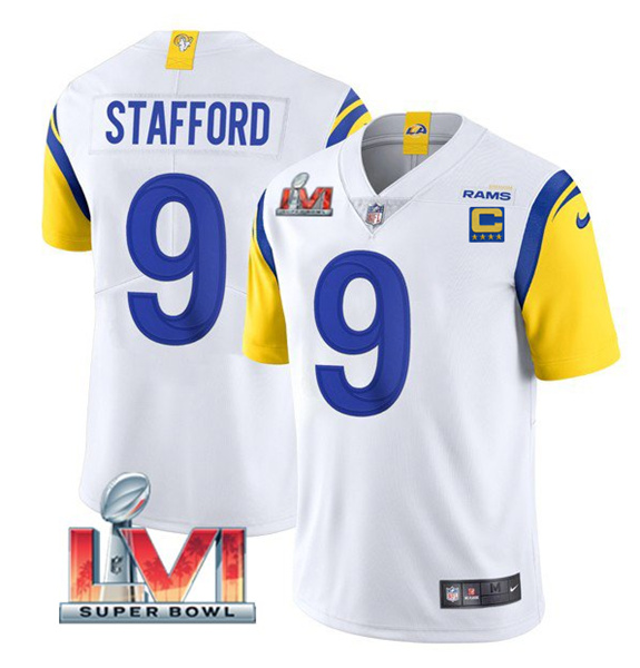 Youth Los Angeles Rams #9 Matthew Stafford White 2022 With C Patch Super Bowl LVI Vapor Limited Jersey