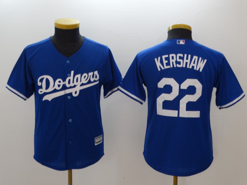 Youth Los Angeles Dodgers #22 Clayton Kershaw Blue Cool Base Stitched MLB Jersey