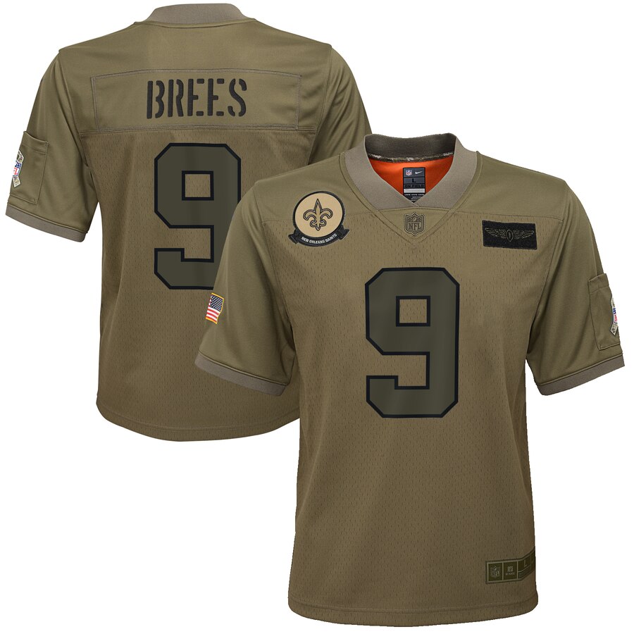 Youth New Orleans Saints #9 Drew Brees 2019 Camo Salute To Service Stitched NFL Jersey