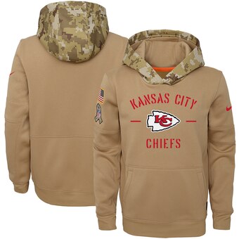 Youth Kansas City Chiefs Khaki 2019 Salute To Service Therma Pullover Hoodie