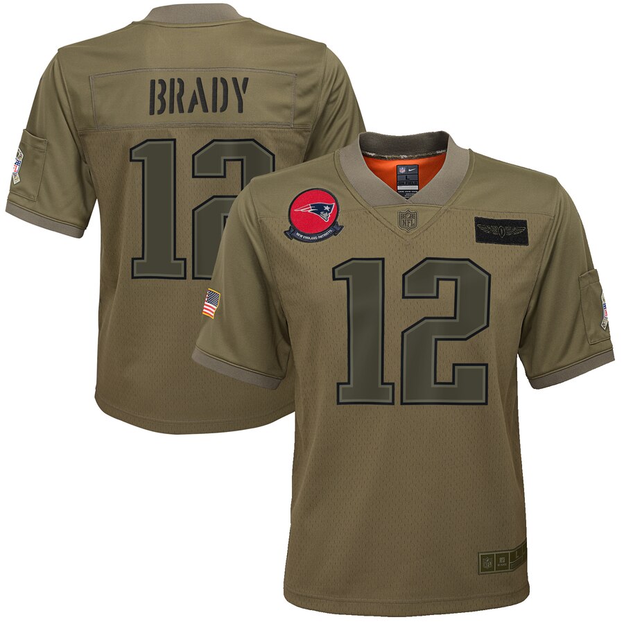 Youth New England Patriots #12 Tom Brady 2019 Camo Salute To Service Stitched NFL Jersey
