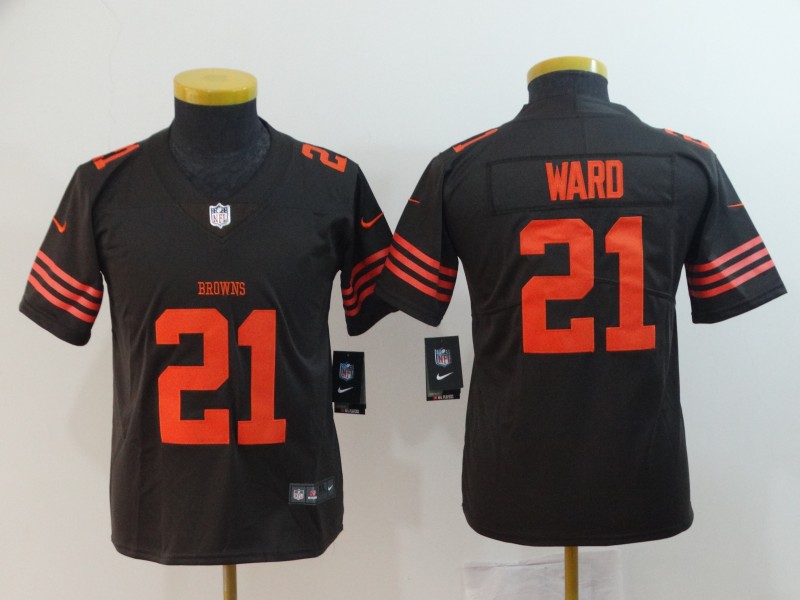 Youth Browns #21 Denzel Ward Brown Color Rush Stitched NFL Limited Jersey