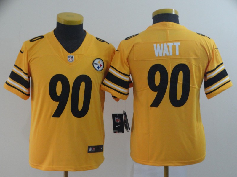 Youth Pittsburgh Steelers #90 T. J. Watt 2019 Gold Inverted Legend Stitched NFL Jersey