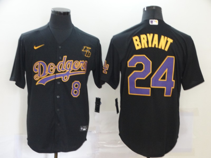 Youth Los Angeles Dodgers Front #8 Back #24 Kobe Bryant Throwback Black With KB Patch Cool Base Stitched MLB Jersey