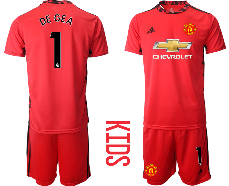 Manchester United #1 Blank De Gea Kid Soccer Club Jersey