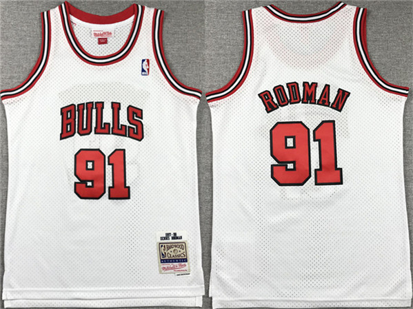 Youth Chicago Bulls #91 Dennis Rodman White Stitched Basketball Jersey