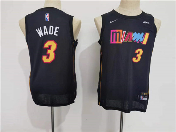Youth Miami Heat #3 Dwyane Wade Black City Edition Swingman Stitched Jersey