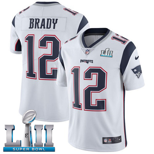 Youth New England Patriots # 12 Tom Brady White Super Bowl LII Bound Game Jersey