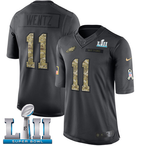 Youth Philadelphia Eagles #11 Carson Wentz Black Super Bowl LII Bound Game Stitched NFL Jersey