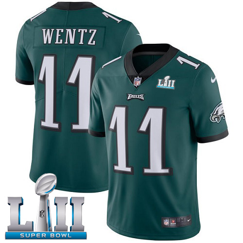 Youth Philadelphia Eagles #11 Carson Wentz Green Super Bowl LII Bound Game Stitched NFL Jersey