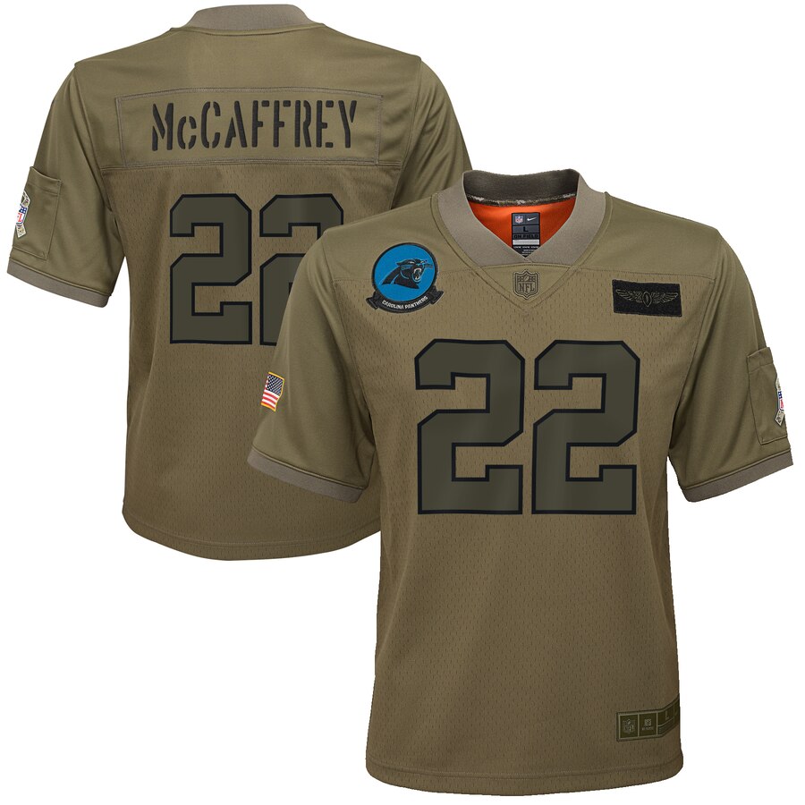 Youth Carolina Panthers #22 Christian McCaffrey Camo Salute To Service Limited Stitched NFL Jersey