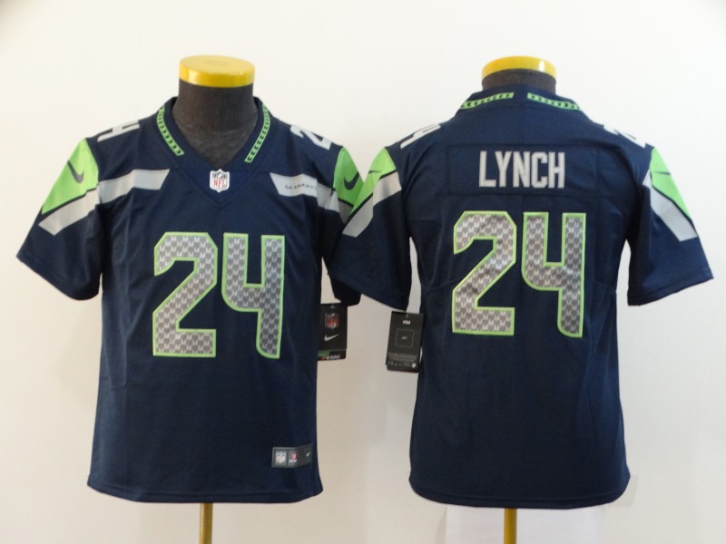 Youth Seattle Seahawks #24 Marshawn Lynch Navy Vapor Untouchable L Limited Stitched NFL Jersey