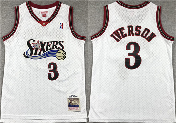 Youth Philadelphia 76ers #3 Allen Iverson White Stitched Jersey