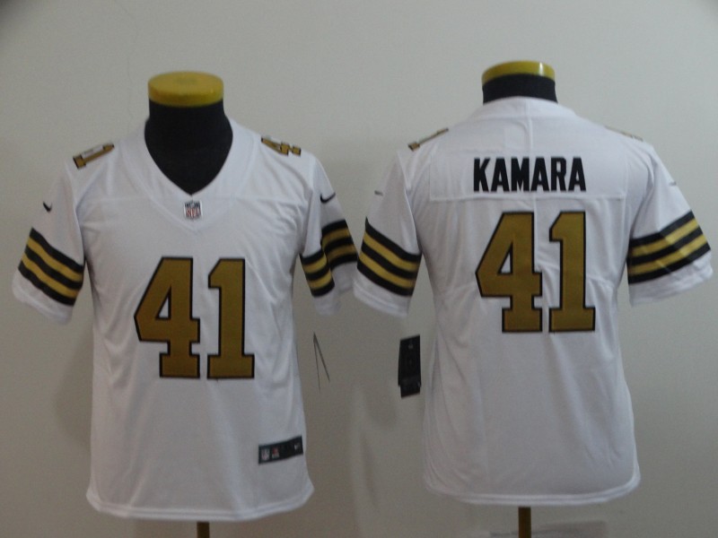 Youth New Orleans Saints #41 Alvin Kamara White Limited Rush Stitched NFL Jersey