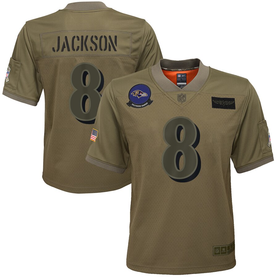 Youth Baltimore Ravens #8 Lamar Jackson 2019 Camo Salute To Service Stitched NFL Jersey