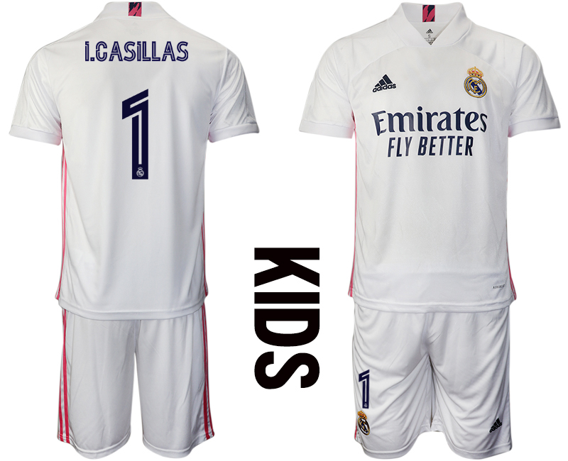 Real Madrid #1 Casillas Home Kid Soccer Club Jersey