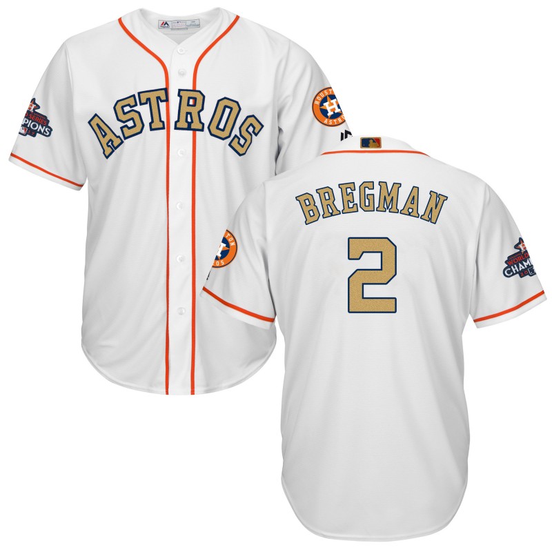 Youth Houston Astros #2 Alex Bregman White 2018 Gold Program Cool Base Stitched MLB Jersey
