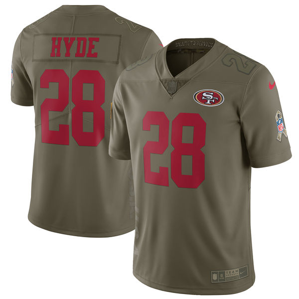 Youth Nike San Francisco 49ers #28 Carlos Hyde Olive Salute To Service Limited Stitched NFL Jersey
