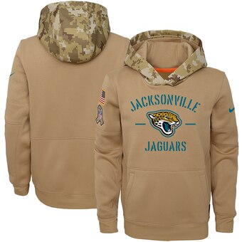 Youth Jacksonville Jaguars Khaki 2019 Salute To Service Therma Pullover Hoodie