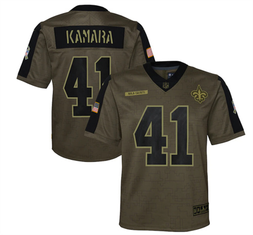 Youth New Orleans Saints #41 Alvin Kamara 2021 Olive Salute To Service Limited Stitched Jersey