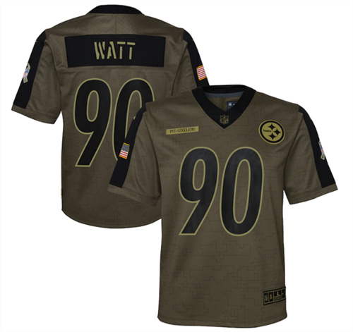 Youth Pittsburgh Steelers #90 T.J. Watt 2021 Olive Salute To Service Limited Stitched Jersey