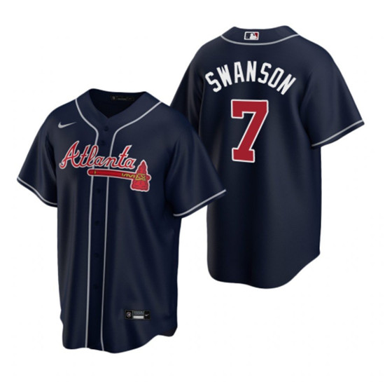 Youth Atlanta Braves #7 Dansby Swanson Navy Cool Base Stitched Jersey
