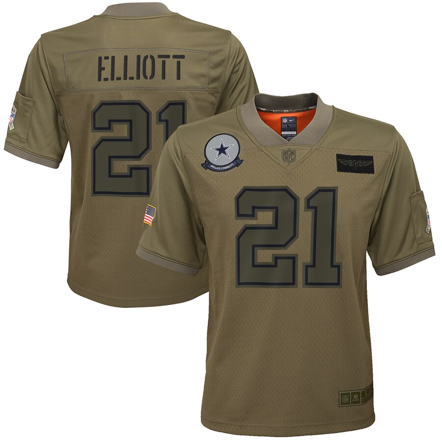 Youth Dallas Cowboys #21 Ezekiel Elliott 2019 Camo Salute To Service Stitched NFL Jersey