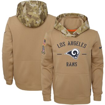 Youth Los Angeles Rams Khaki 2019 Salute To Service Therma Pullover Hoodie