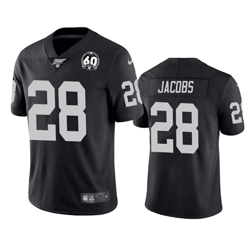 Youth Oakland Raiders #28 Josh Jacobs Black 60th Anniversary Vapor Limited Stitched NFL 100th Season Jersey