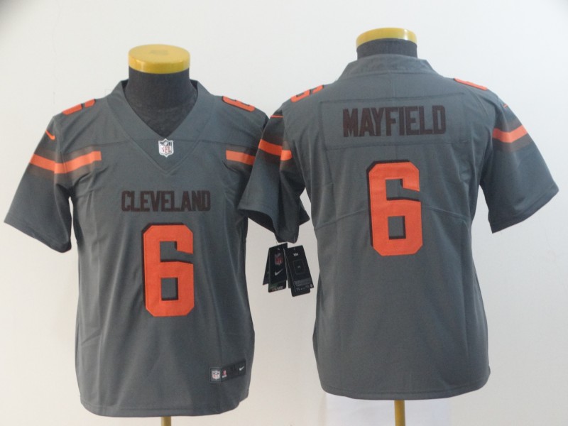 Youth Cleveland Browns #6 Baker Mayfield Gray Inverted Legend Stitched NFL Jersey