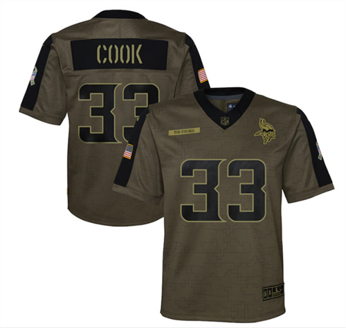 Youth Minnesota Vikings #33 Dalvin Cook 2021 Olive Salute To Service Limited Stitched Jersey