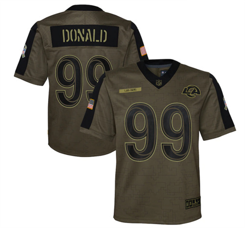 Youth Los Angeles Rams #99 Aaron Donald 2021 Olive Salute To Service Limited Stitched Jersey