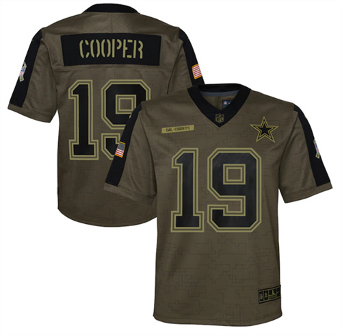 Youth Dallas Cowboys #19 Amari Cooper 2021 Olive Salute To Service Limited Stitched Jersey
